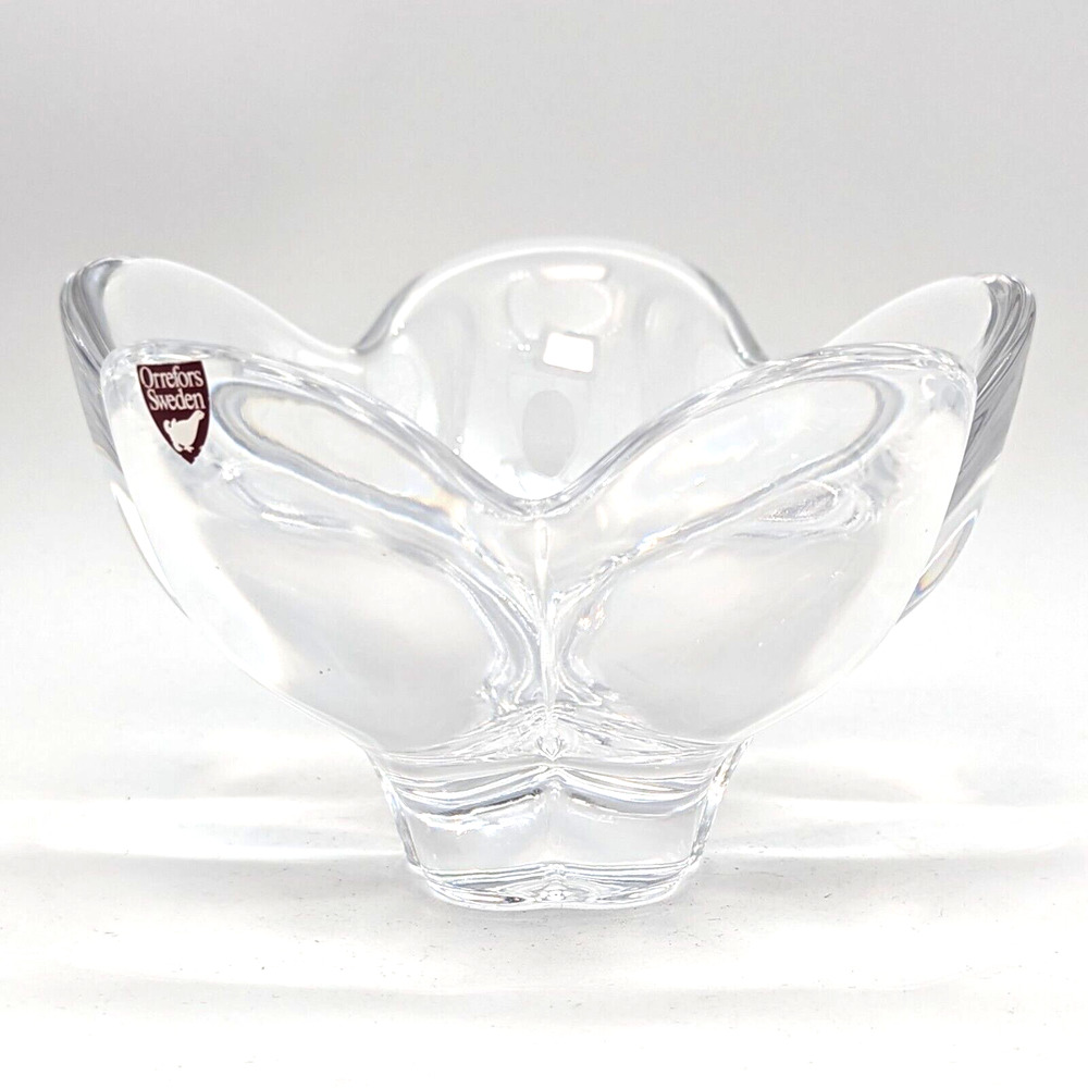 Orrefors Pomona Crystal Bowl Five Petal Lead Crystal Bowl or Candy Dish Swedish